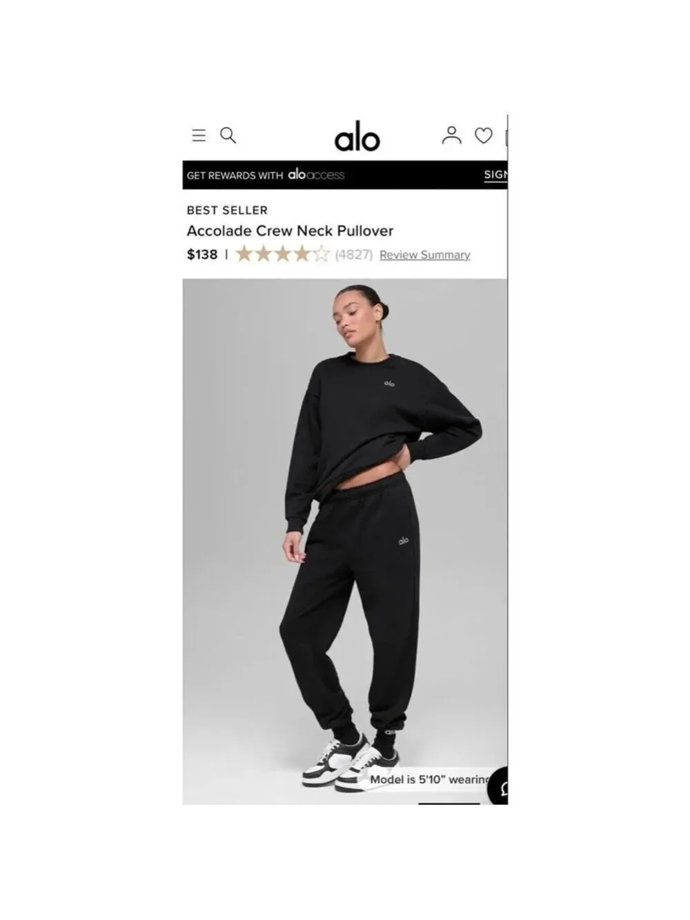 NWzt Alo Yoga Black Accolade Crew Neck Pullover Sweatshirt S